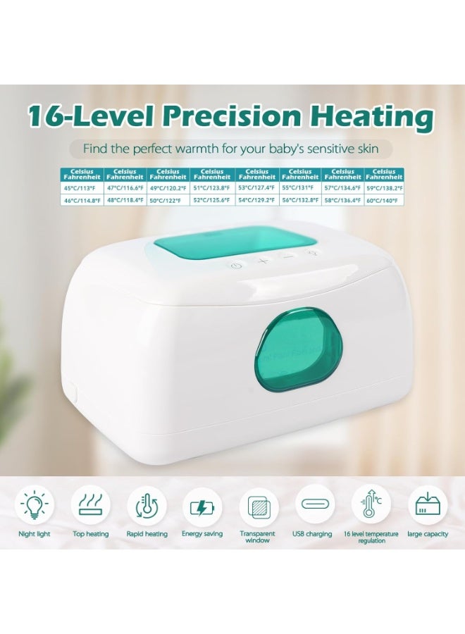 Gonice Baby Wipe Warmer with 16-Level Precision Heating, Portable USB-Powered Wet Wipe Warmer, Auto-Lift Spring Wet Wipes Dispenser, Gentle 45°-60° Diaper Wipes Warmer for Diaper Changes, Home & Travel Use - Image 3